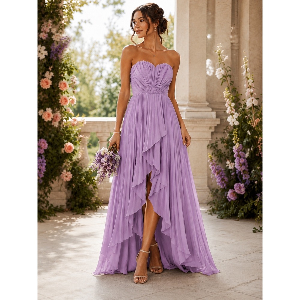 NWT Lavender Pleated High Low Gown Dress Bridesmaid Wedding Party Strapless SZ 4